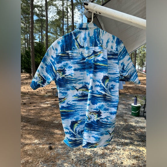 NAUTICA Blue White Fishing Boat SWORDFISH CAMP SHIRT 100% Cotton Men Size Small - Picture 3 of 6